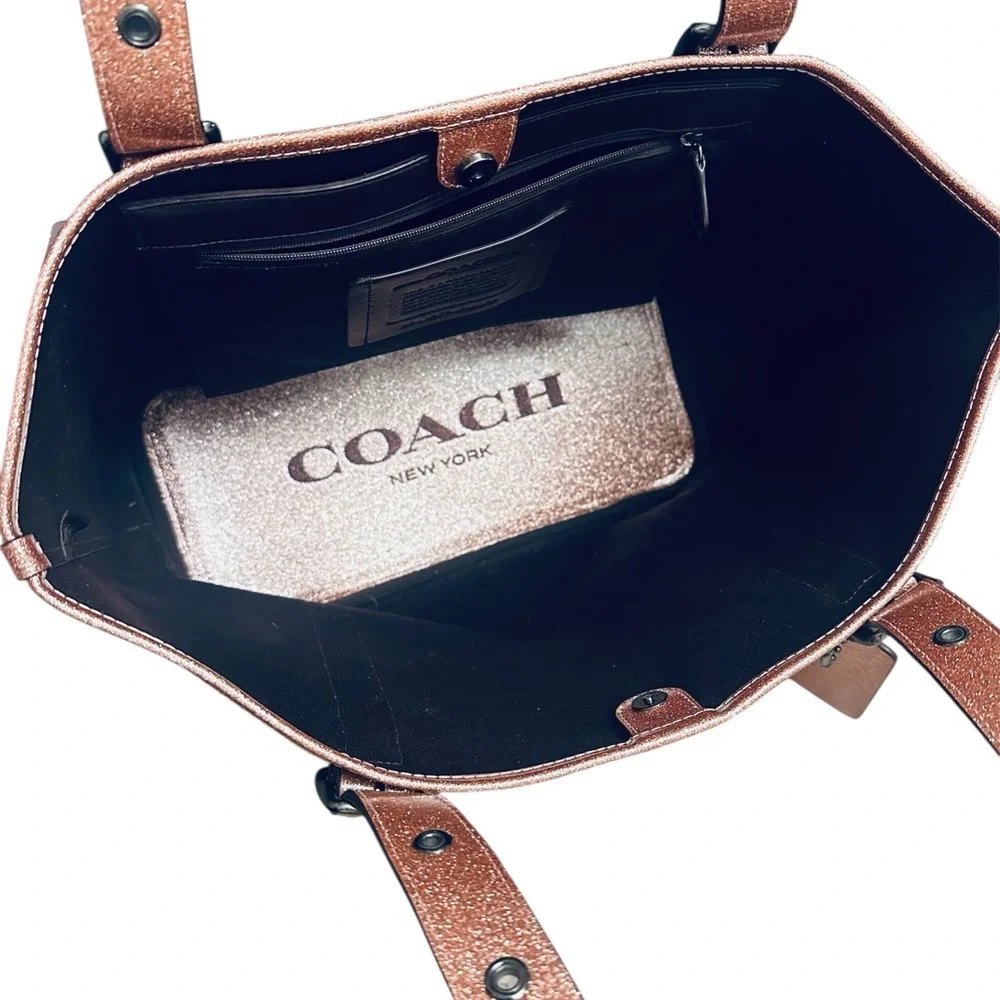 Coach Leather Metallic Glitter Rose Pink Large Tote Bag NWT - Picture 2 of 11